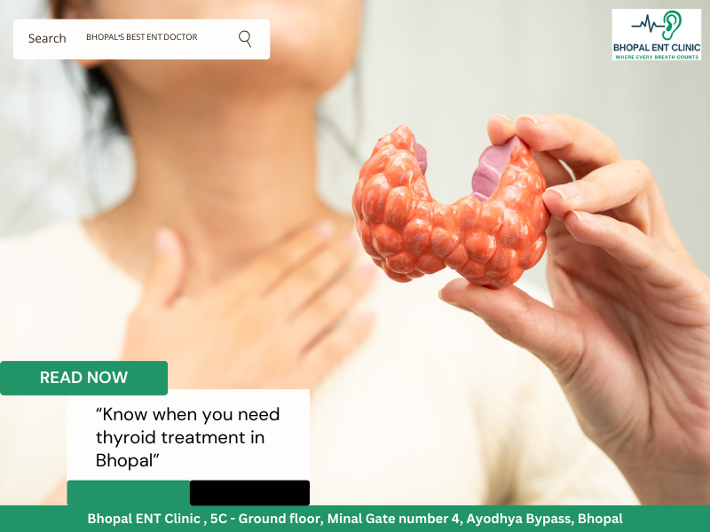 Thyroid treatment in Bhopal showing thyroid gland model and neck area for thyroid disorder care