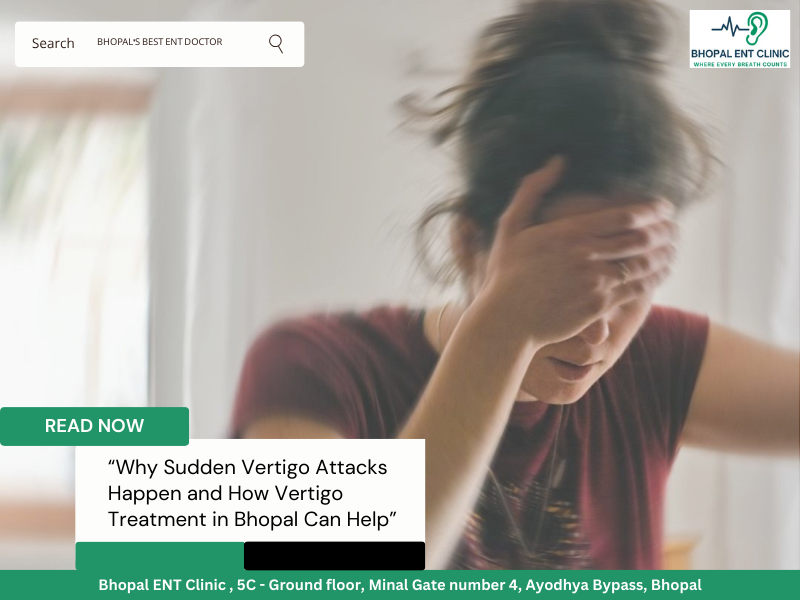 Woman experiencing sudden vertigo attack and dizziness needing vertigo treatment in Bhopal